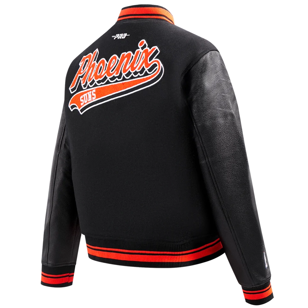 Phoenix suns womens script tail wool leather varsity jacket black 2
