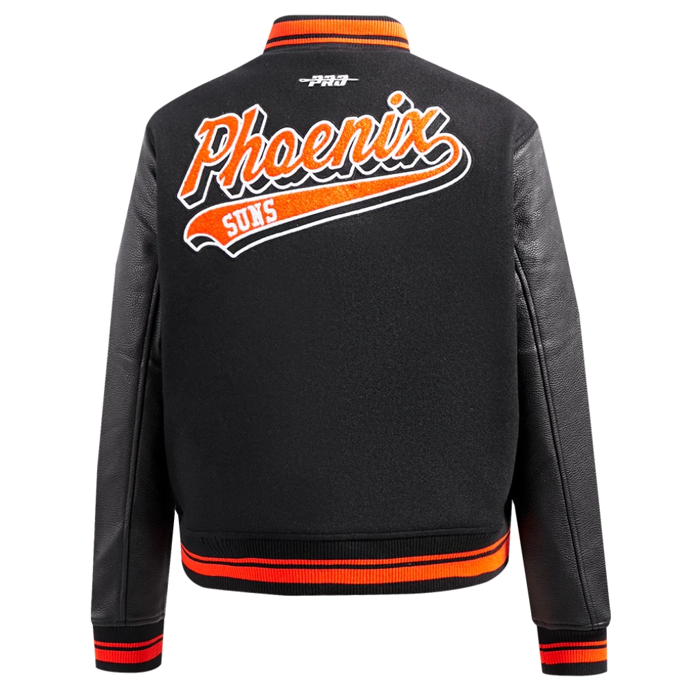 Phoenix suns womens script tail wool leather varsity jacket black 3