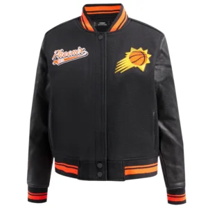 Phoenix suns womens script tail wool leather varsity jacket black 5