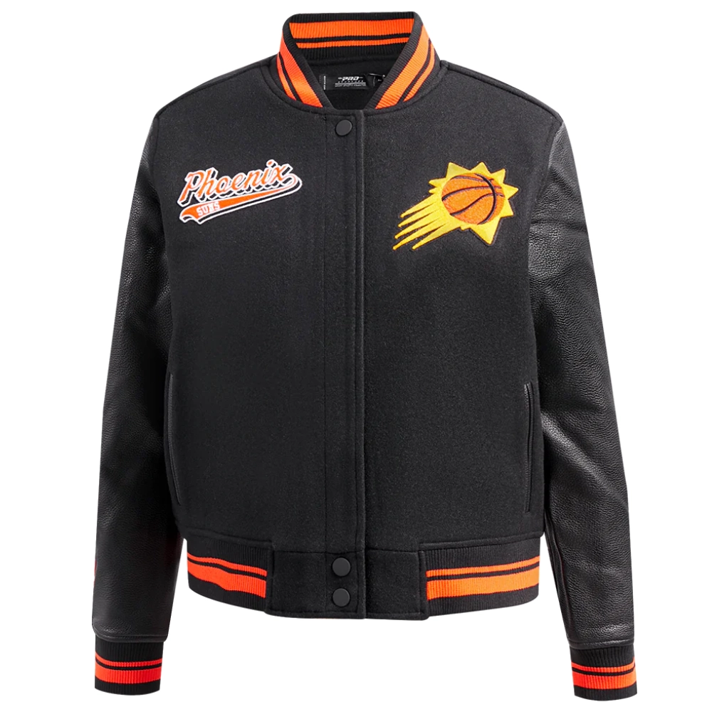 Phoenix suns womens script tail wool leather varsity jacket black 5