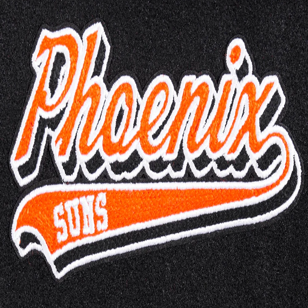 Phoenix suns womens script tail wool leather varsity jacket black