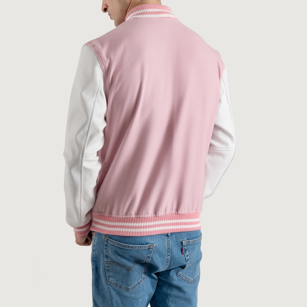 Pink and white varsity letterman jacket 2
