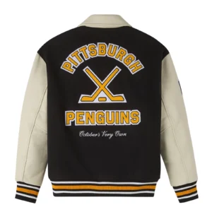 Pittsburgh penguins blackcream full snap wool leather jacket