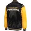 Pittsburgh penguins enforcer full snap satin varsity jacket blackyellow 2