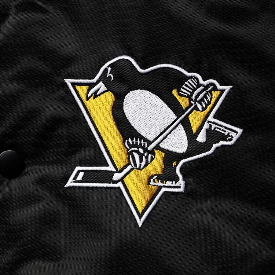 Pittsburgh penguins enforcer full snap satin varsity jacket blackyellow 3