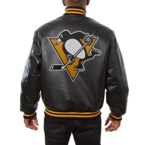 Pittsburgh penguins genuine leather varsity jacket black 1 1