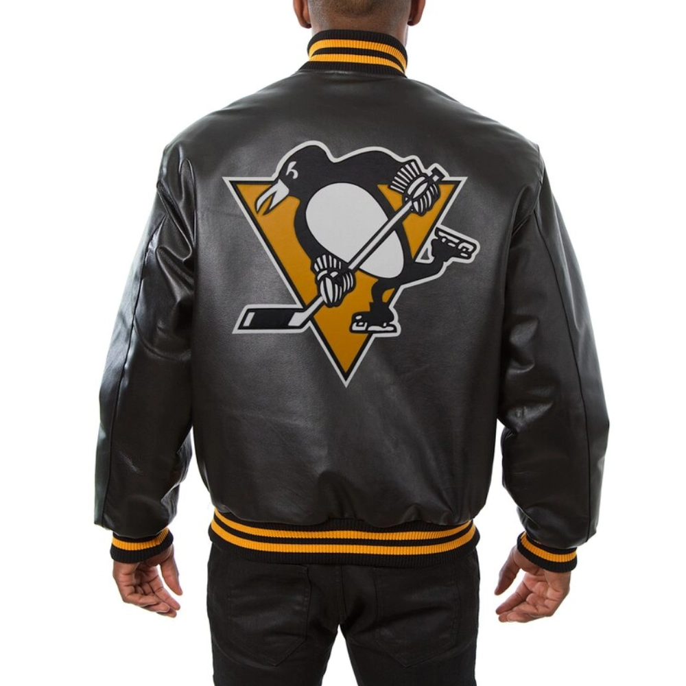Pittsburgh penguins genuine leather varsity jacket black 1 1