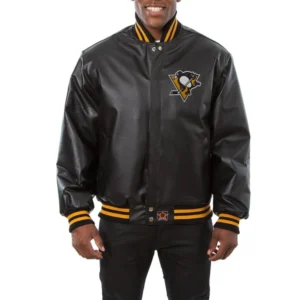 Pittsburgh penguins genuine leather varsity jacket black 1