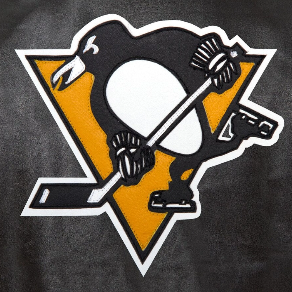 Pittsburgh penguins genuine leather varsity jacket black 2 1