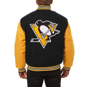 Pittsburgh penguins handmade two tone wool varsity jacket black yellow 1 1