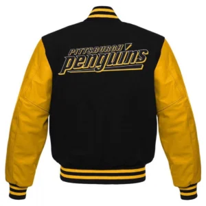 Pittsburgh penguins letterman wool leather varsity jacket blackyellow 2 1