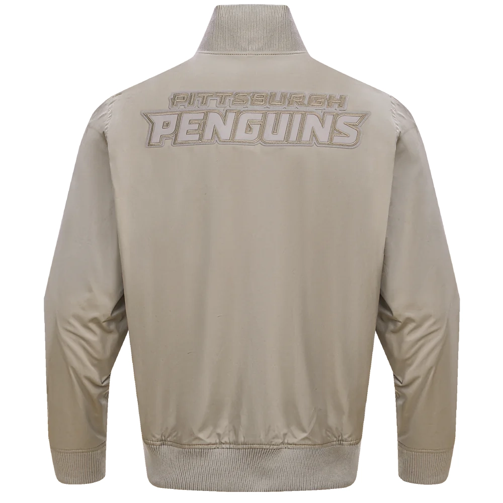 Pittsburgh penguins neutral twill taupe satin varsity jacket 4