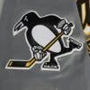Pittsburgh penguins script tail full snap satin varsity jacket grey