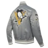 Pittsburgh penguins script tail full snap satin varsity jacket grey 2