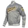 Pittsburgh penguins script tail full snap satin varsity jacket grey 4