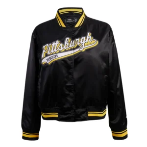 Pittsburgh penguins script tail satin varsity jacket black 1