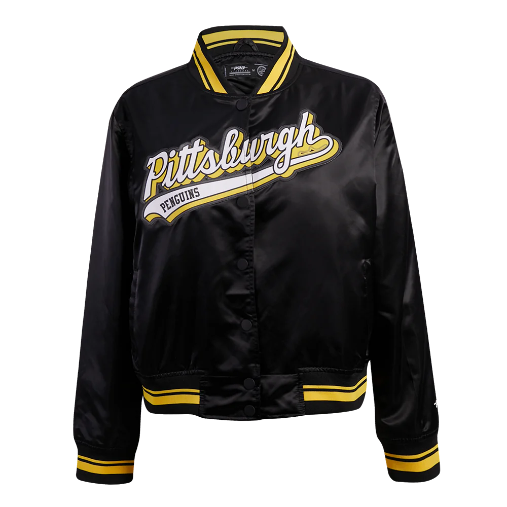 Pittsburgh penguins script tail satin varsity jacket black 1
