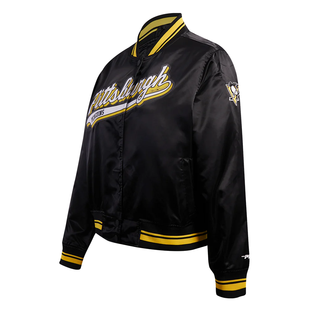 Pittsburgh penguins script tail satin varsity jacket black 2