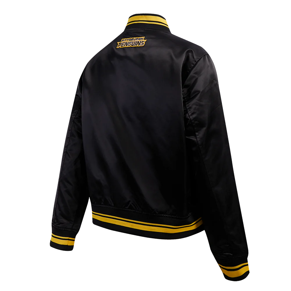 Pittsburgh penguins script tail satin varsity jacket black 3