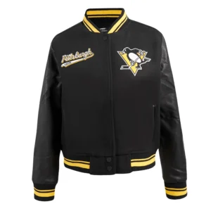 Pittsburgh penguins script tail wool leather varsity jacket black 1