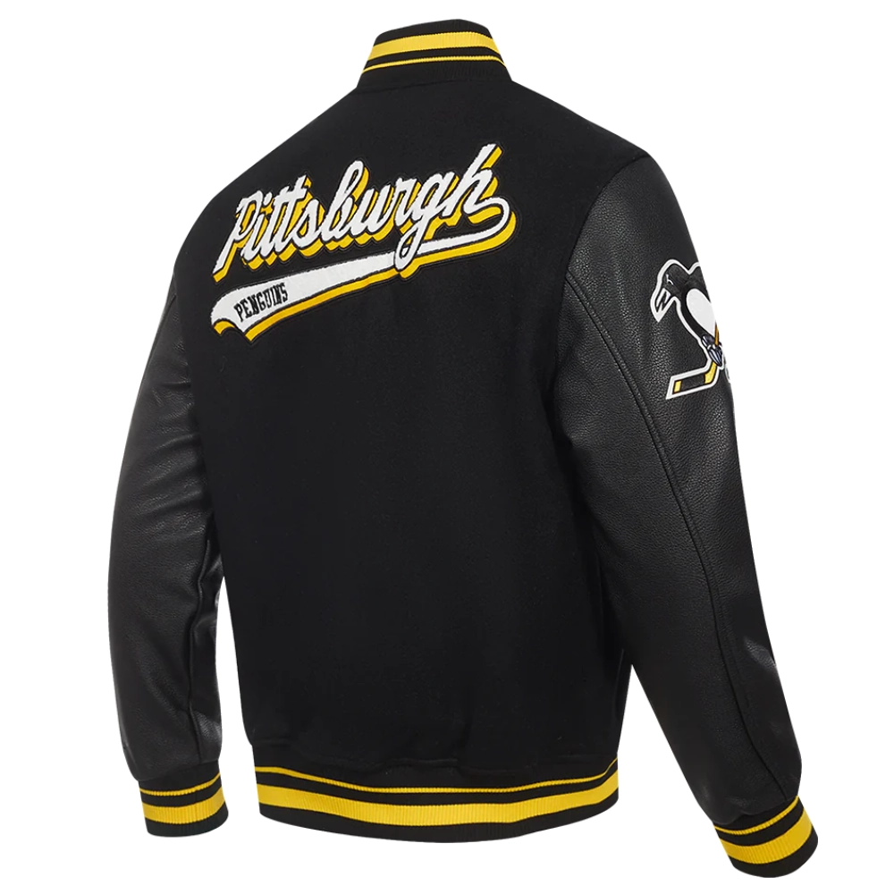 Pittsburgh penguins script tail wool leather varsity jacket black 2 1
