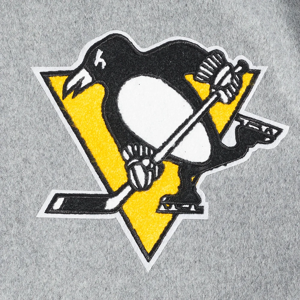 Pittsburgh penguins script tail wool leather varsity jacket grey white 2