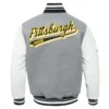 Pittsburgh penguins script tail wool leather varsity jacket grey white 4