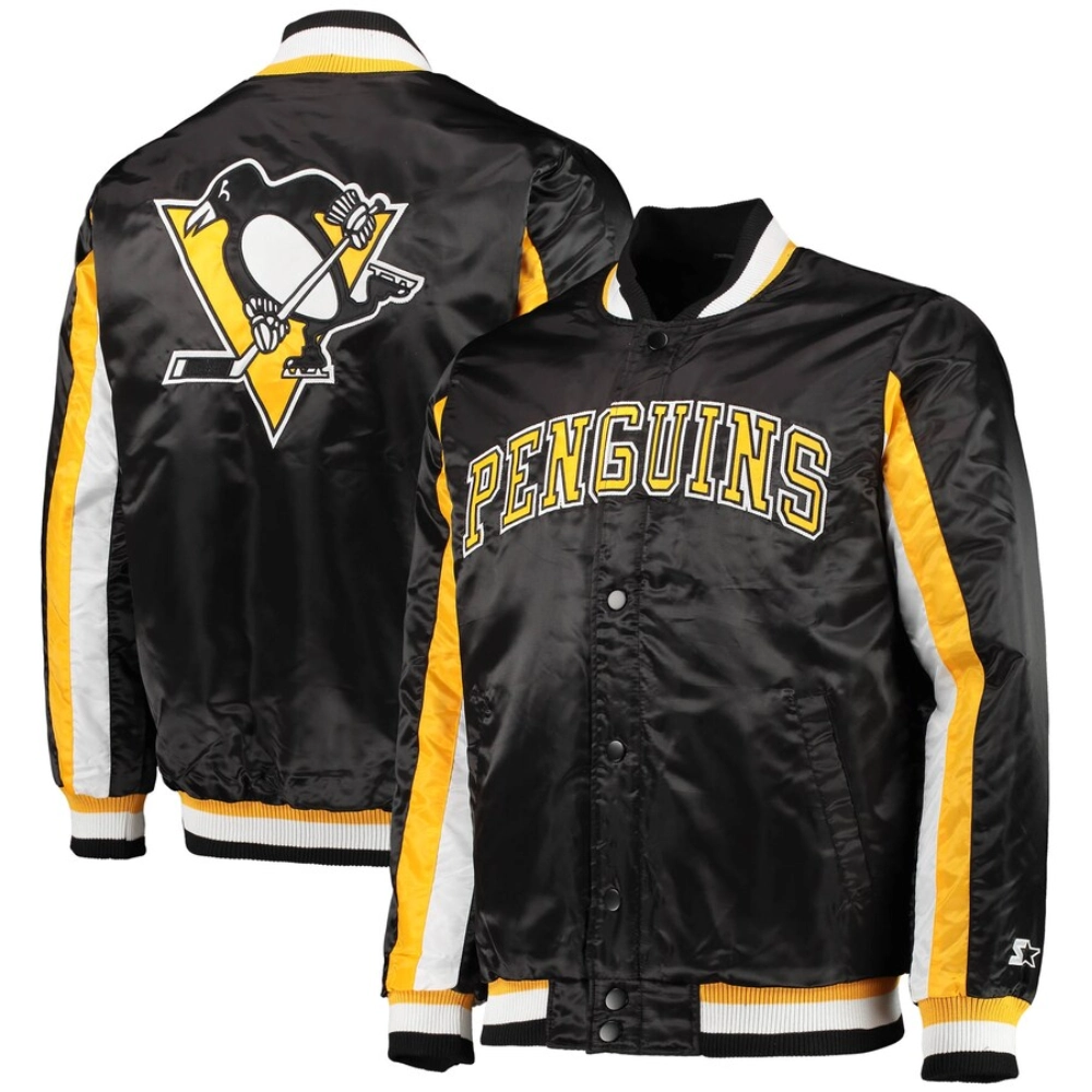 Pittsburgh penguins the ace satin varsity jacket black 3