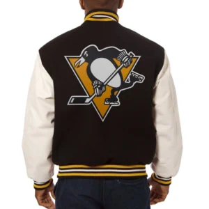 Pittsburgh penguins two tone wool leather varsity jacket black white 1 1