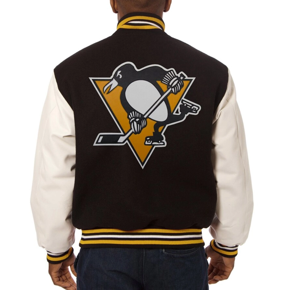 Pittsburgh penguins two tone wool leather varsity jacket black white 1 1