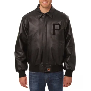 Pittsburgh pirates full leather bomber varsity jacket black 1