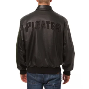 Pittsburgh pirates full leather bomber varsity jacket black 2
