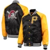 Pittsburgh pirates lead off full snap satin varsity jacket blackyellow 1