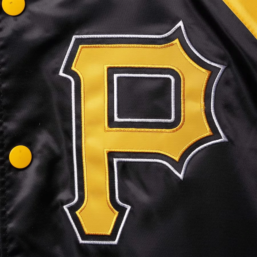 Pittsburgh pirates lead off full snap satin varsity jacket blackyellow 2