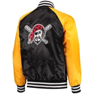 Pittsburgh pirates lead off full snap satin varsity jacket blackyellow 3