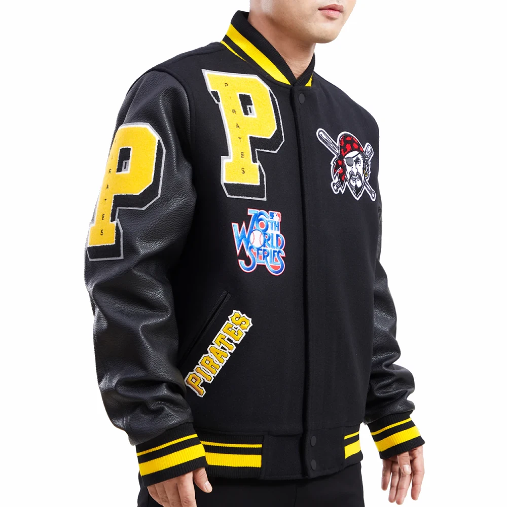 Pittsburgh pirates mashup full snap satin varsity jacket black 1