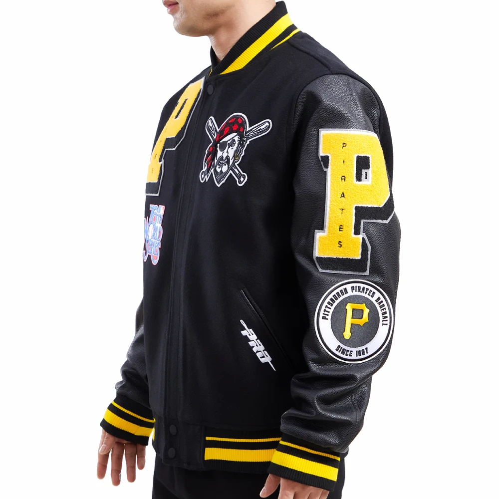 Pittsburgh pirates mashup full snap satin varsity jacket black 2