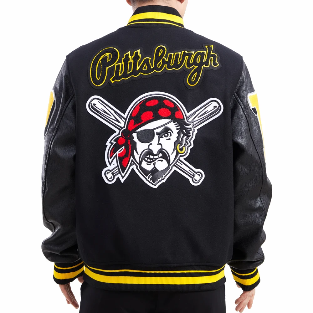 Pittsburgh pirates mashup full snap satin varsity jacket black 4