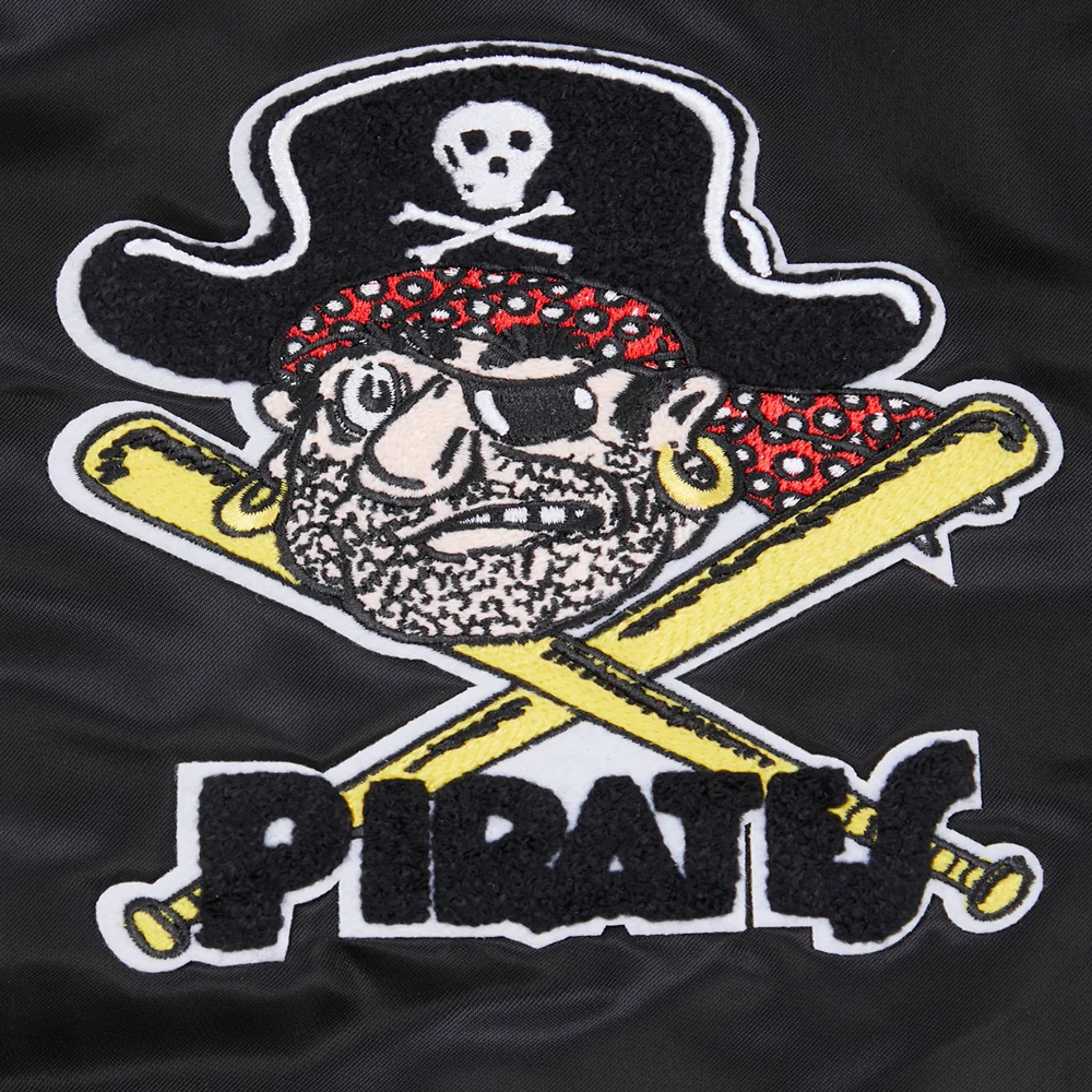 Pittsburgh pirates retro classic full snap satin varsity jacket black 2