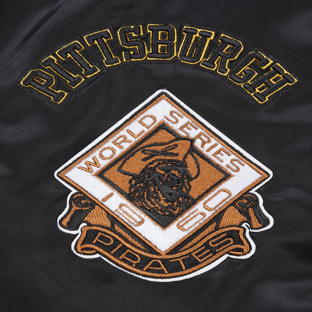Pittsburgh pirates retro classic full snap satin varsity jacket black 3