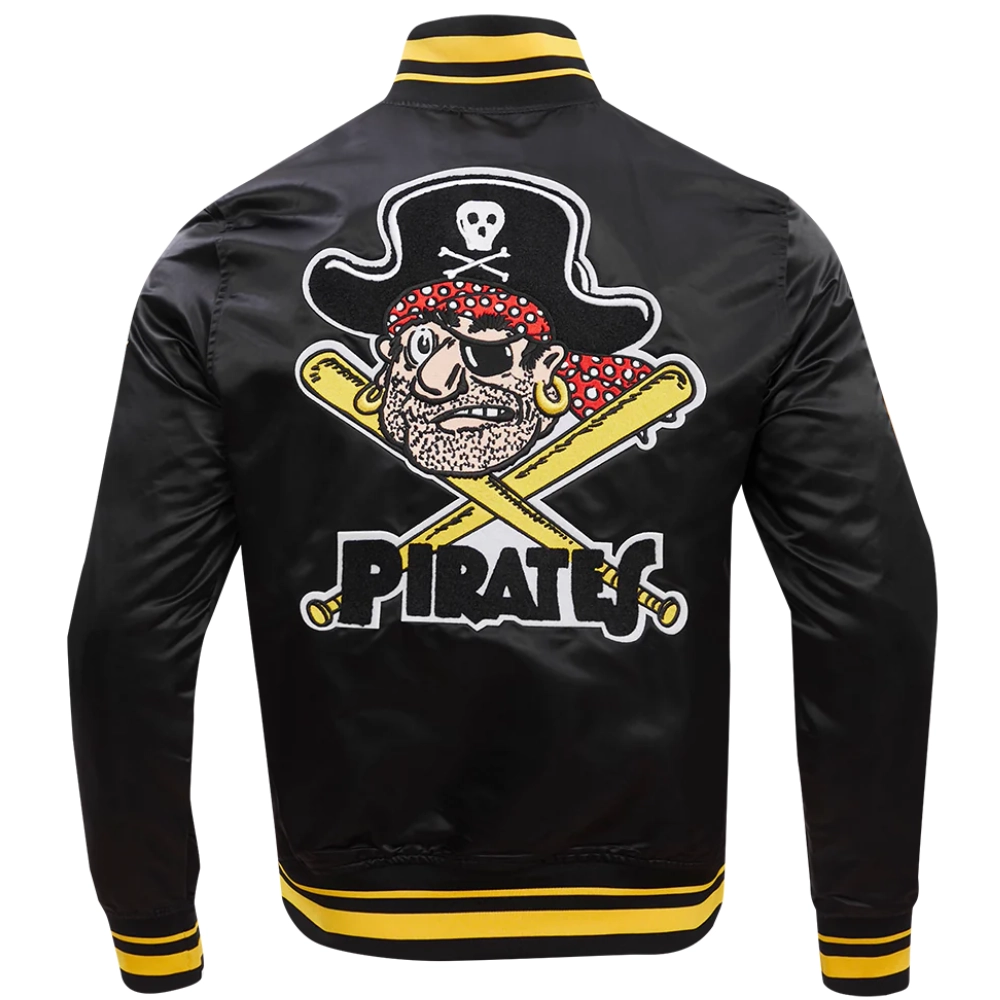 Pittsburgh pirates retro classic full snap satin varsity jacket black 5