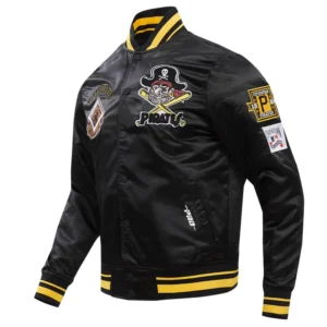 Pittsburgh pirates retro classic full snap satin varsity jacket black 6