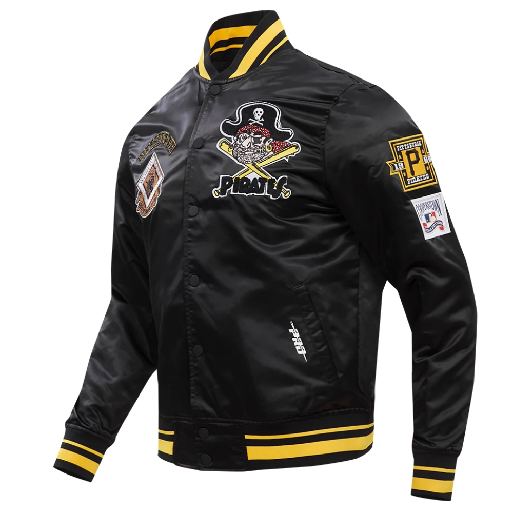 Pittsburgh pirates retro classic full snap satin varsity jacket black 6