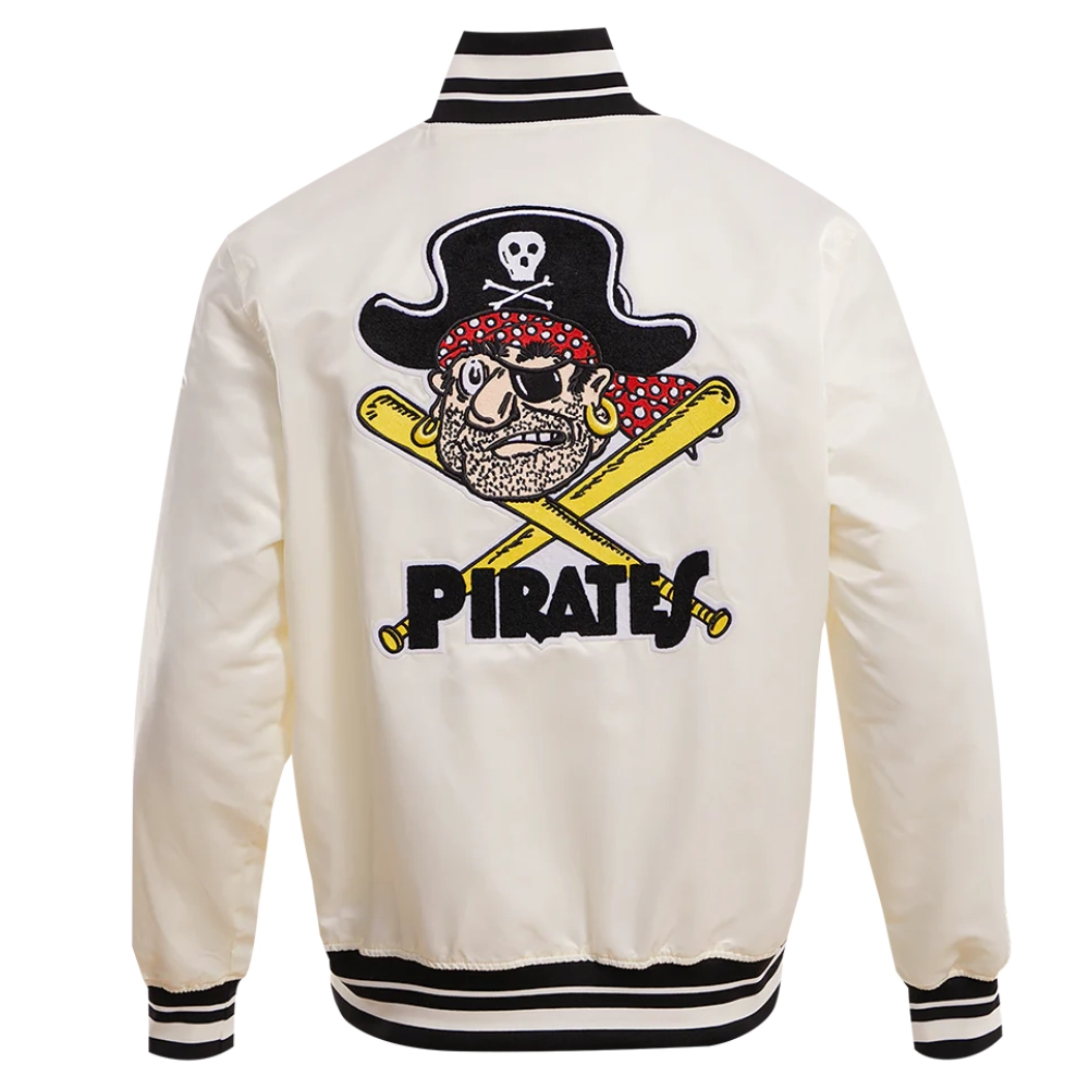 Pittsburgh pirates retro classic full snap satin varsity jacket white 6