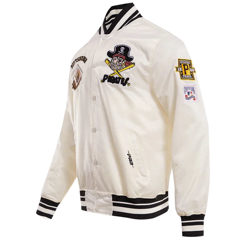 Pittsburgh pirates retro classic full snap satin varsity jacket white 7
