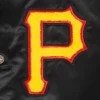 Pittsburgh pirates retro classic womens full snap satin varsity jacket black 1
