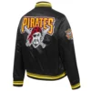 Pittsburgh pirates retro classic womens full snap satin varsity jacket black 5
