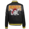 Pittsburgh pirates retro classic womens full snap satin varsity jacket black 6