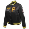 Pittsburgh pirates retro classic womens full snap satin varsity jacket black 7