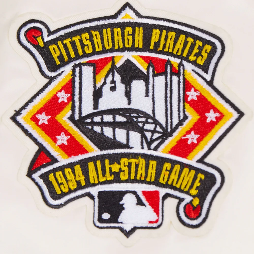 Pittsburgh pirates retro classic womens full snap satin varsity jacket white 1